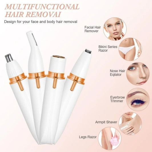 4-in-1 Electric Lady Shaver for Women | Rechargeable Cordless Hair Remover | Bikini Trimmer, Nose & Eyebrow Trimmer | For Face, Legs & Underarms - FashionShoqeen.com