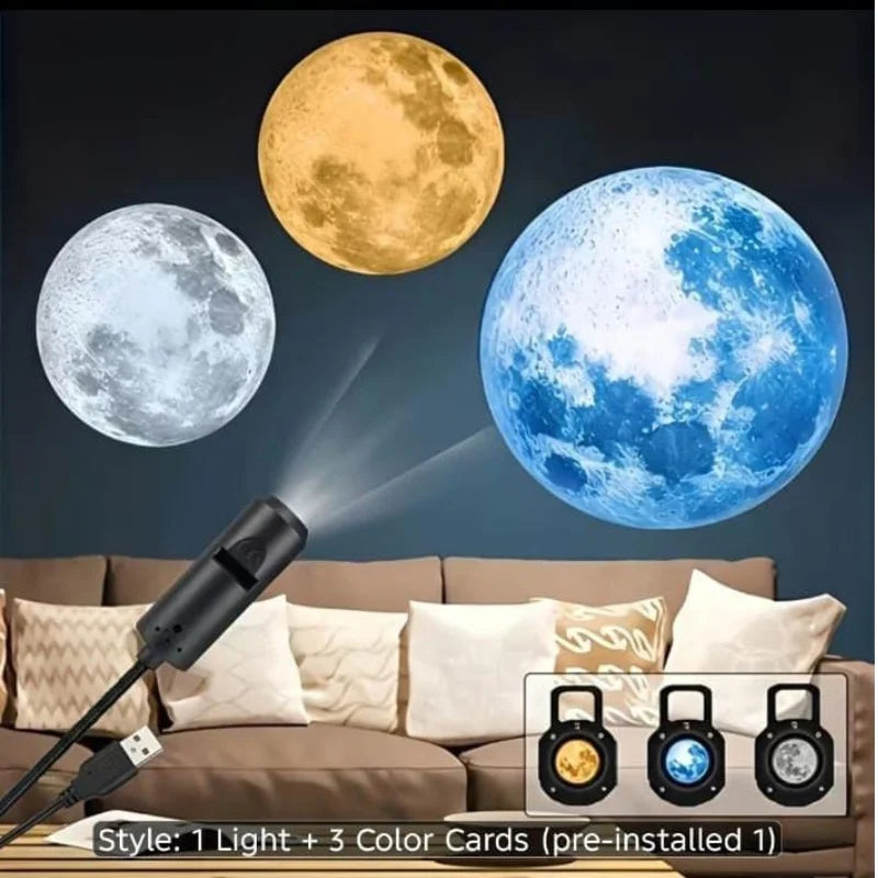 USB Moon & Earth Projection Atmosphere Light | 3 Interchangeable Lenses | Flexible Gooseneck  Projector Lamp